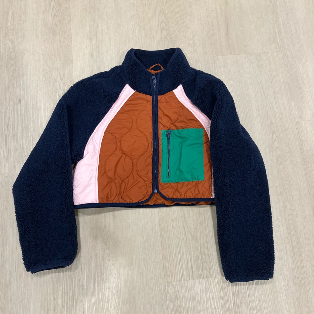 Zara Cropped Colorblock Fleece Jacket Sweater small